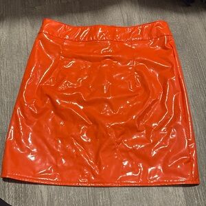 Orange Patent Leather PU Skirt